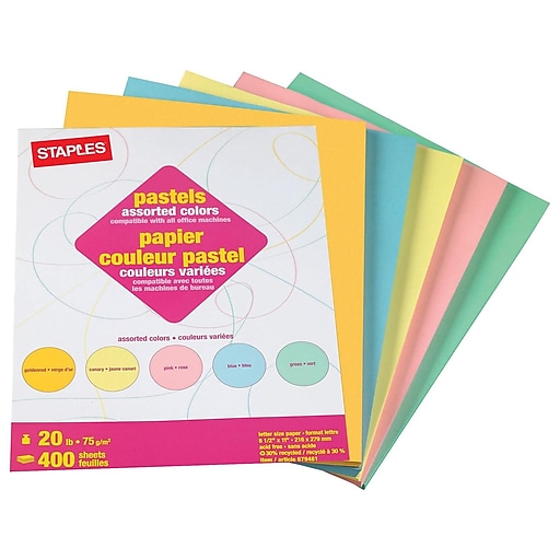 Staples Pastel 30% Recycled Color Copy Paper, 20 lbs., 8.5 x 11