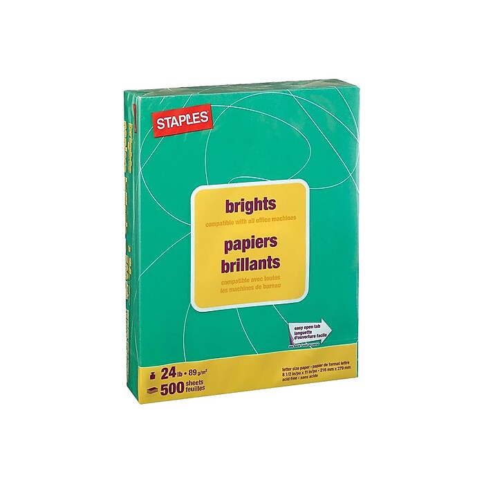 Staples Brights Multipurpose Paper, 24 lbs., 8.5