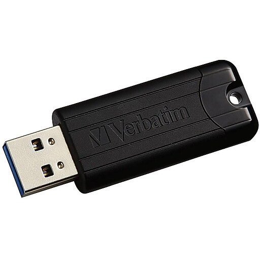 Verbatim 128GB PinStripe USB 3.0 Flash Drive Black Staples