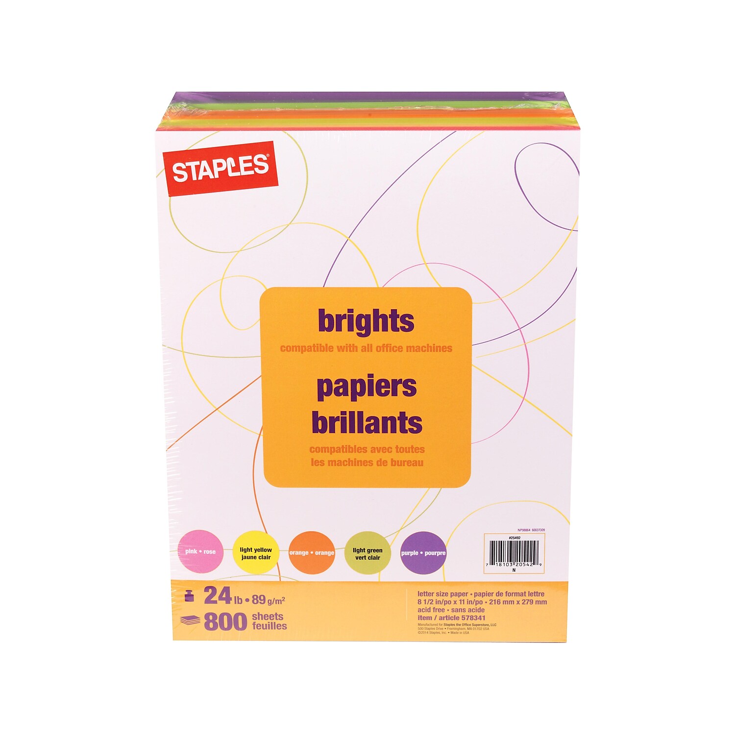 733095 20109 Colored Paper Fuchsia 500/Ream Staples Brights 24 lb 
