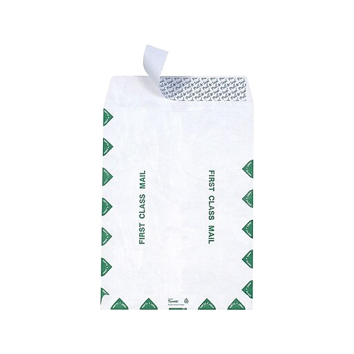 Staples Tyvek EasyClose Catalog Envelopes, 12"L x 15.5"H, White and Green, 100/Box (SPL17181