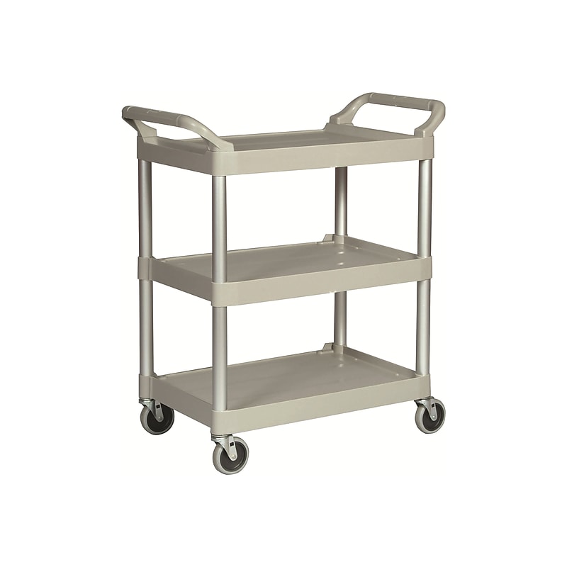 Rubbermaid 3-Shelf Plastic/Poly Mobile Utility Cart with Swivel Wheels, Platinum (FG342488PLAT) image 1