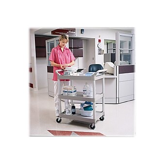 Rubbermaid 3-Shelf Plastic/Poly Mobile Utility Cart with Swivel Wheels, Platinum (FG342488PLAT)