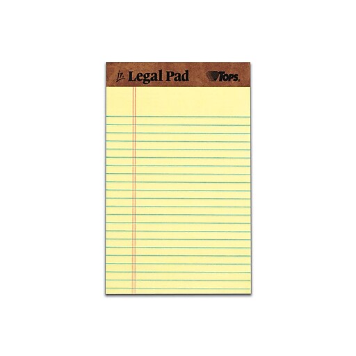 TOPS The Legal Pad Notepads, 5" x 8", Legal, Canary, 50 Sheets/Pad, 12