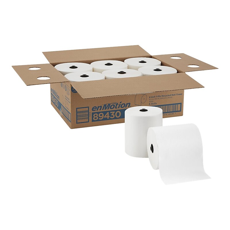 enmotion Recycled Recycled Hardwound Paper Towels, 1-ply, 700 ft./Roll, 6 Rolls/Carton (89430) image 1