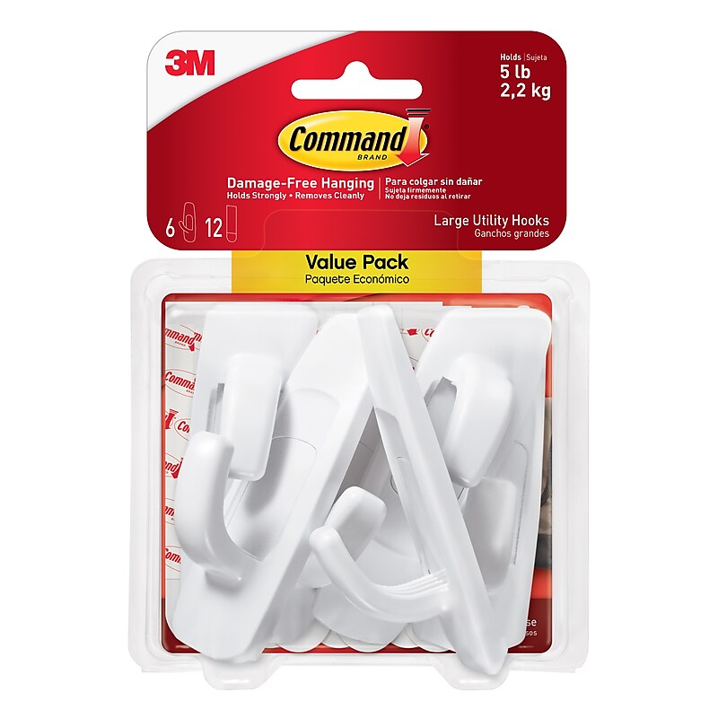 Command Large Utility Hook, 5 lb., White, 6/Hooks, 12/Strips (17003-6ES) image 1