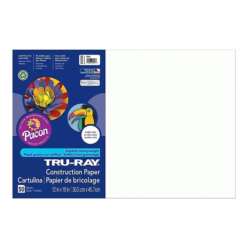 Tru-Ray 12" x 18" Construction Paper, White, 50 Sheets (P103058) image 1