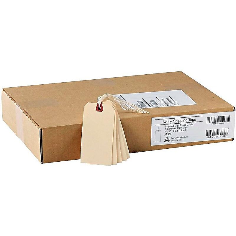 Avery Pre-Strung Tags, 4.75 x 2.38, Manila, 1000/Box (12505/11-505) image 1