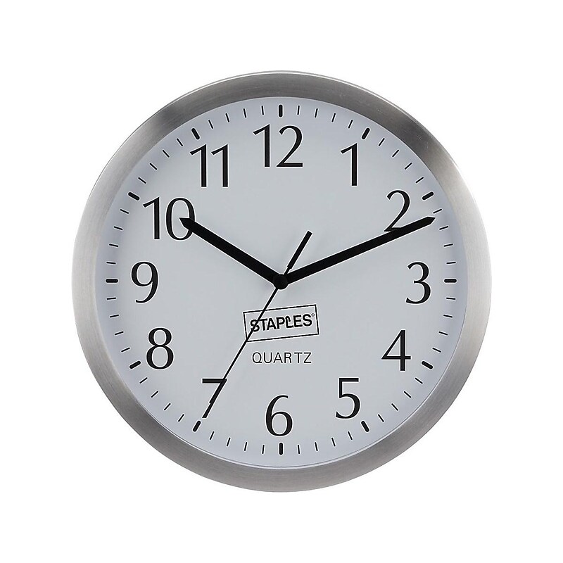 Staples Wall Clock, Aluminum, 10"Dia. (18374) image 1