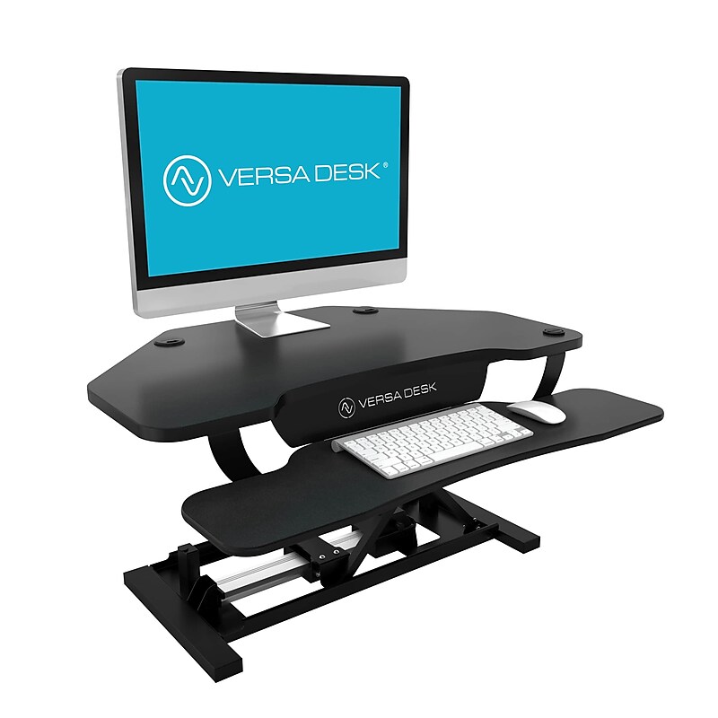VersaDesk PowerPro 36"W Electric Adjustable Standing Corner Desk Converter, Black (VT77136330101) image 1