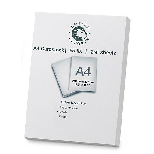 Empire Imports 65 lb. Cardstock Paper, 8.27" x 11.69", White, 250
