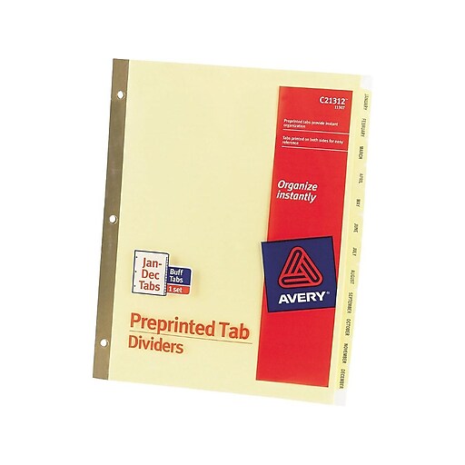 Avery® Gold Reinforced Preprinted Monthly Tab Dividers, JanDec Staples