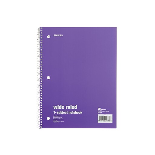 Staples® 1 Subject Notebook, 8" x 101/2", 6/Pack Staples