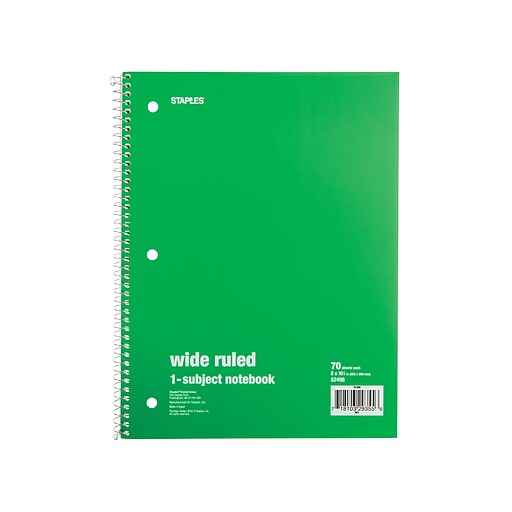Staples® 1 Subject Notebook, 8" x 101/2", 6/Pack Staples