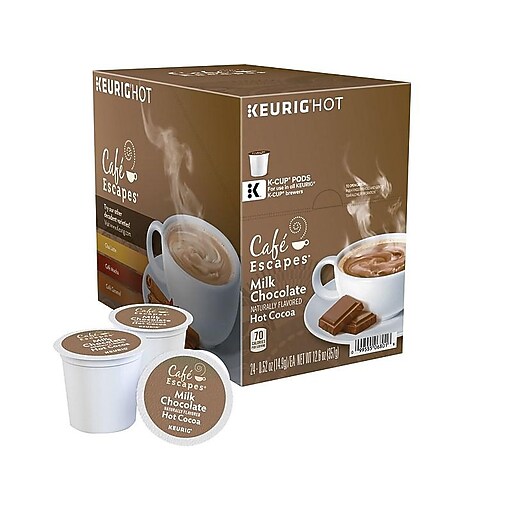 Cafe Escapes Milk Chocolate Hot Cocoa, Keurig® KCup® Pods, 24/Box (6801) Staples