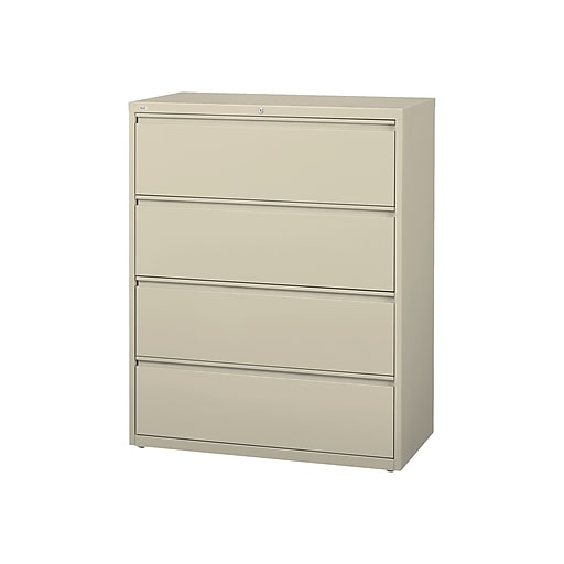 staples commercial 42" wide 4-drawer lateral file cabinet, putty