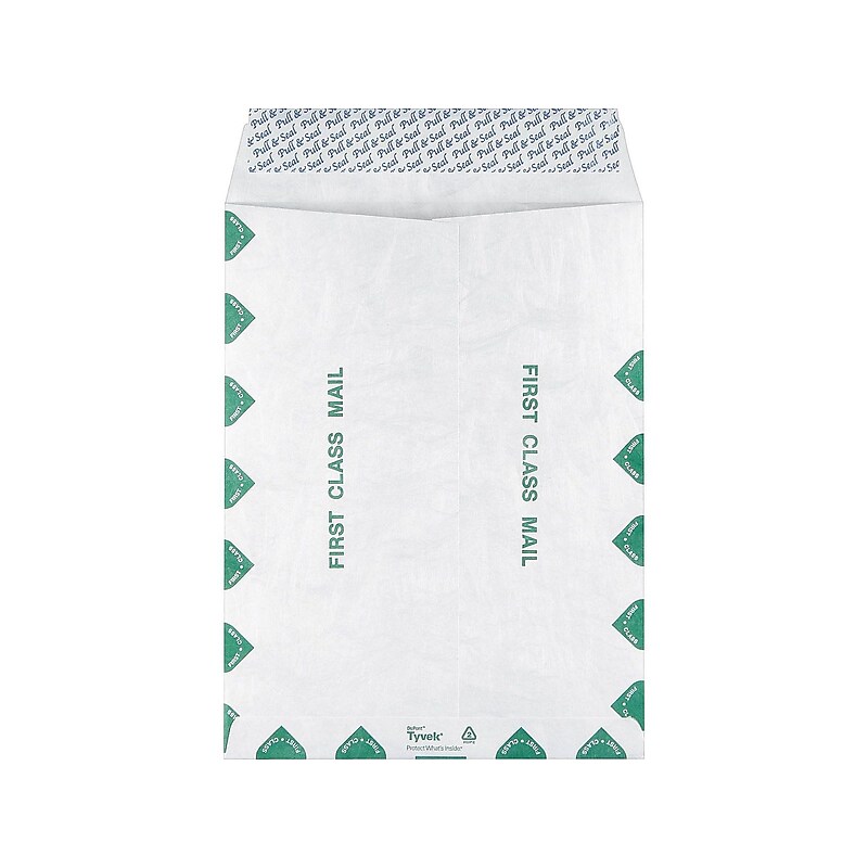 Staples Tyvek EasyClose Catalog Envelopes, 9"L x 12"H, White with Green Diamond Border, 100/Box (ST19856) image 1