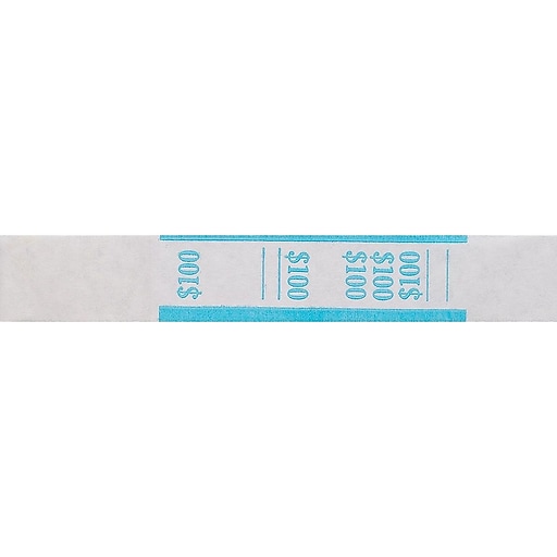 PapR Products Currency Straps, White with Blue Print, 1000/Pack