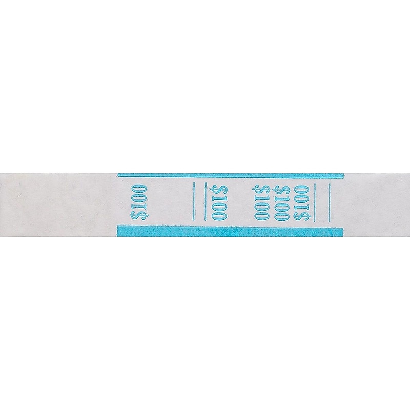 Pap-R Products Currency Straps, White with Blue Print, 1000/Pack (400100) image 1