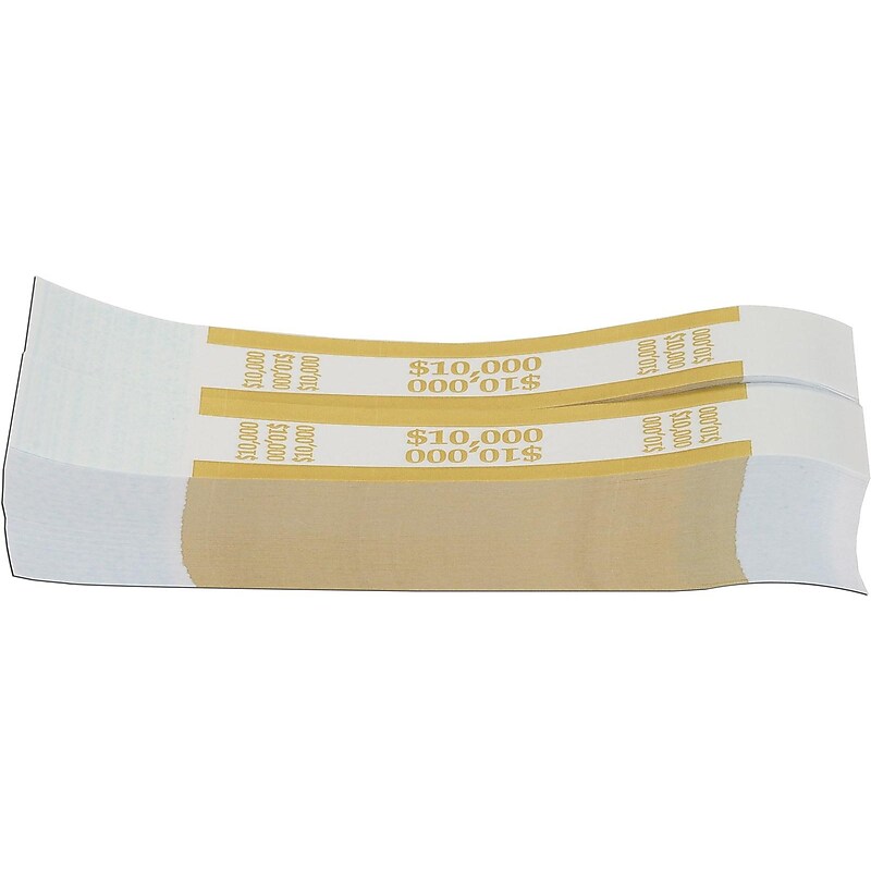 Pap-R Products Currency Straps, White with Mustard Print, 1000/Pack (410000) image 1