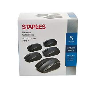 Staples 44900 Wireless Optical Mouse, Black, 5/Pack
