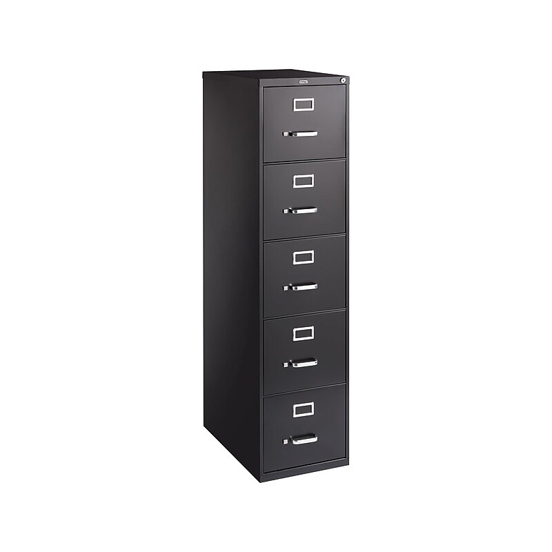 Staples 5-Drawer Vertical File Cabinet, Letter Size, Lockable, 61.38"H x 15"W x 26.5"D, Black (59589/25432) image 1