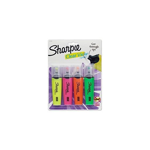 Sharpie Clear View Mini Highlighter, Chisel Tip, Assorted Colors, 4
