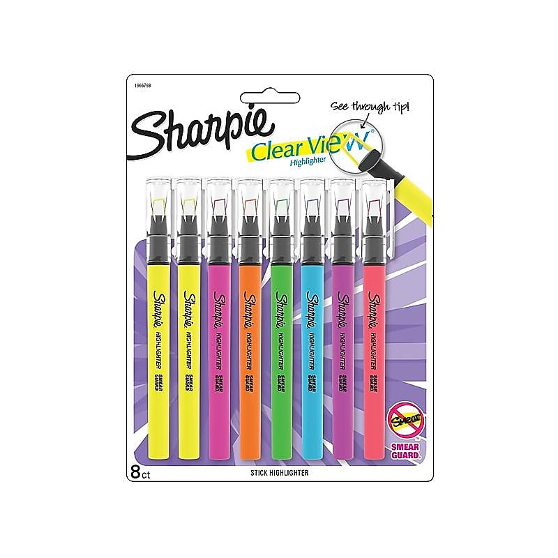 Sharpie Clear View Highlighter, Chisel Tip, Assorted, 8/Pack (1966798/2128218) image 1