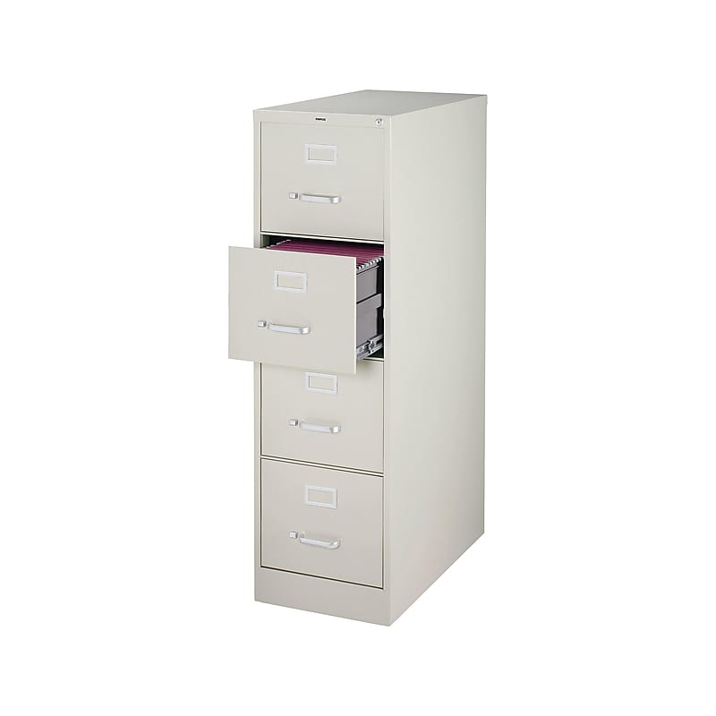 Staples Commercial 4-Drawer Vertical File Cabinet, Locking, Letter, Gray, 25"D (25163D) image 1