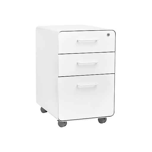 poppin stow 3-drawer vertical file cabinet, locking, letter/legal, white,  20"d (100915)