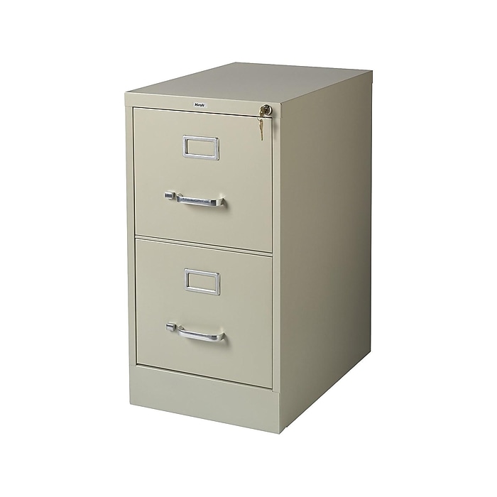 Putty-colored two-drawer vertical filing cabinet