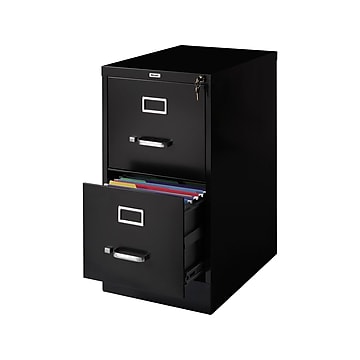 Staples 2-Drawer Vertical File Cabinet, Locking, Letter, Black, 22"D (22335D)
