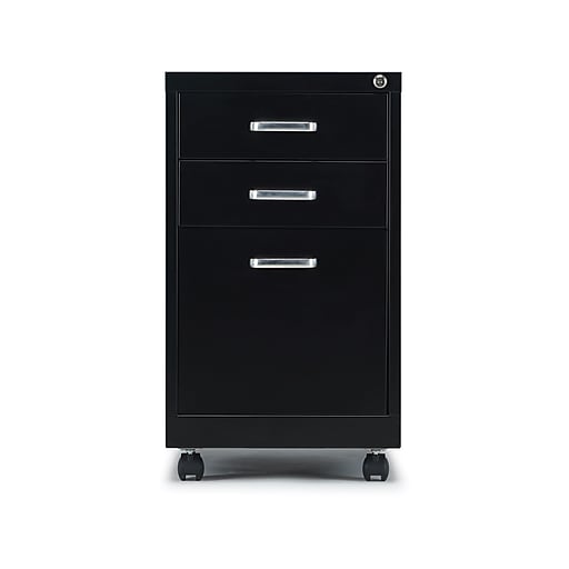 staples 3-drawer vertical file cabinet, locking, letter, black, 19"d (52156)