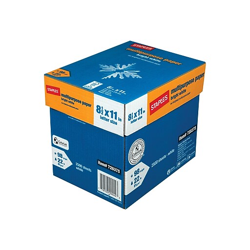 Staples® Bright White Multiuse Paper, LETTERSize, 98/110 US/Euro