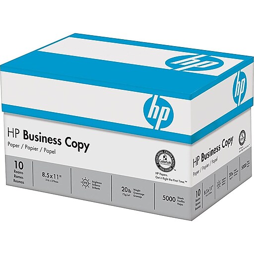 HP 8.5" x 11" Business Paper, 20 lbs., 92 Brightness, 5000 Sheets
