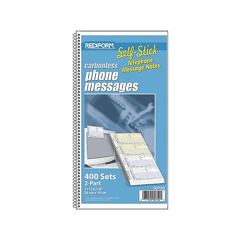 Rediform Phone Message Pad, 3" x 6", Unruled, White/Blue, 100 Sheets/Pad (50750) image 1