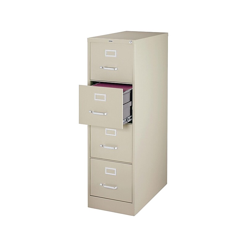 Staples Commercial 4-Drawer Vertical File Cabinet, Locking, Letter, Putty/Beige, 25"D (25162D) image 1