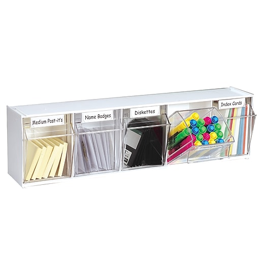 Deflect-O Tilt Bin Interlocking Compartment Storage, Black/Transparent  (20604OP), Staples