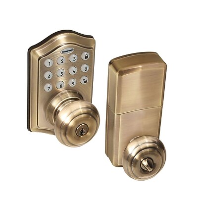 Honeywell Electronic Entry Knob Door Lock, Antique Brass