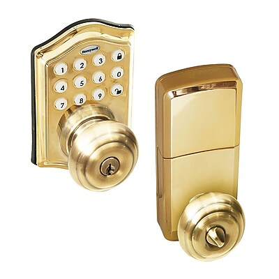 Honeywell Electronic Entry Knob Door Lock- Polished Brass