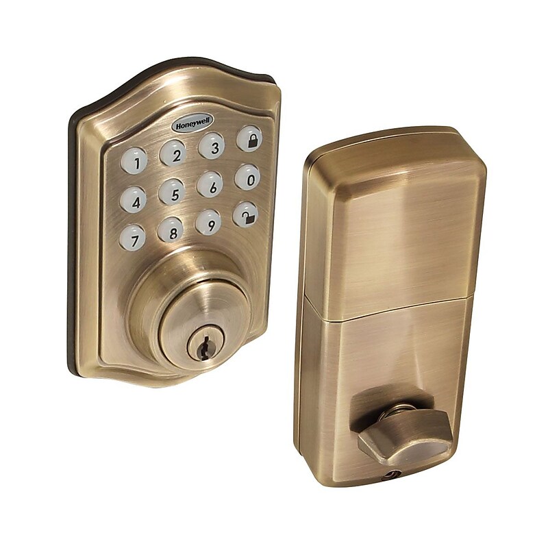 Honeywell Electronic Deadbolt, Antique Brass (8712109) image 1