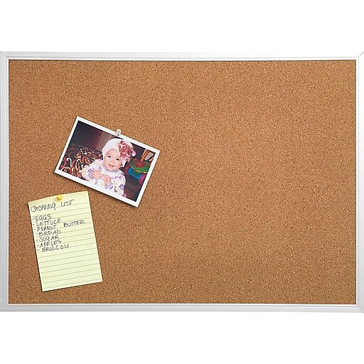 Staples Durable Cork Bulletin Board, Silver Frame, 4'W x 3'H (43798