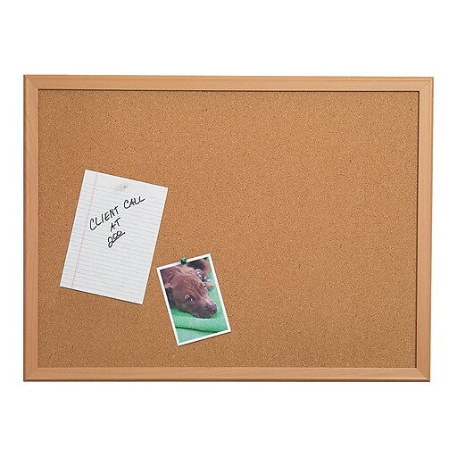 Staples Durable Cork Bulletin Board, Oak Frame, 4'W x 3'H (85234) Staples