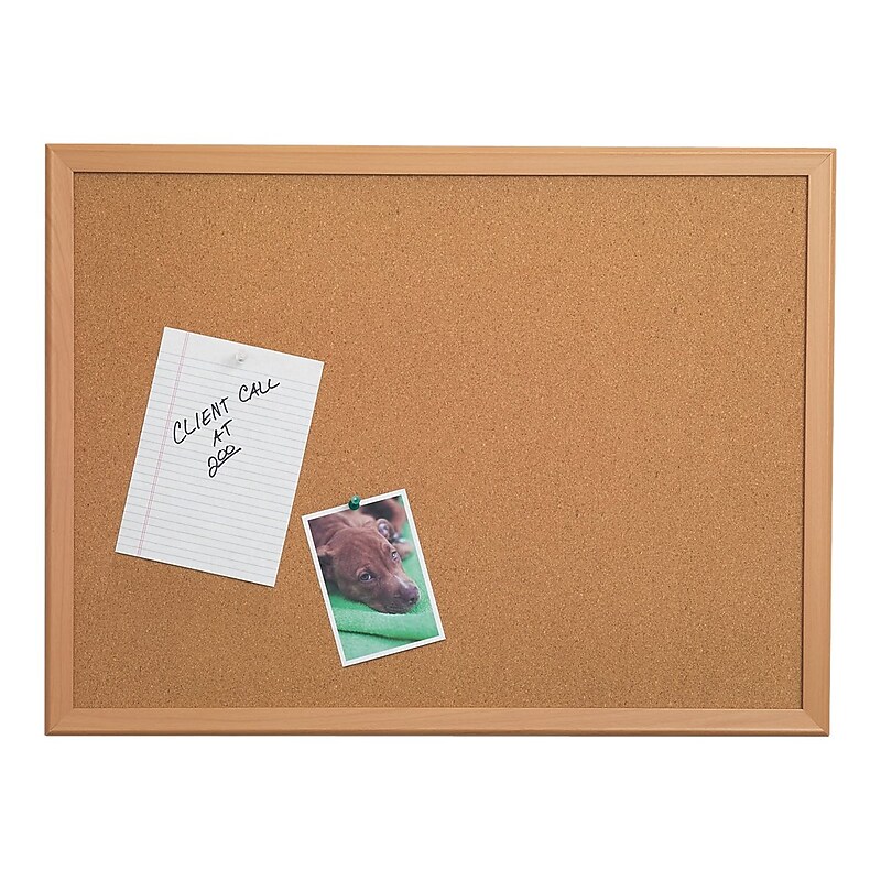 Staples Durable Cork Bulletin Board, Oak Frame, 4'W x 3'H (85234) image 1