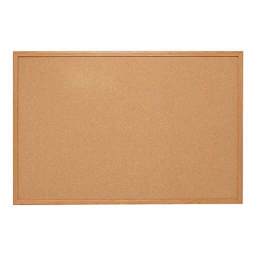Staples Cork Bulletin Board, Oak Frame, 5'W x 3'H (28318CC) Staples