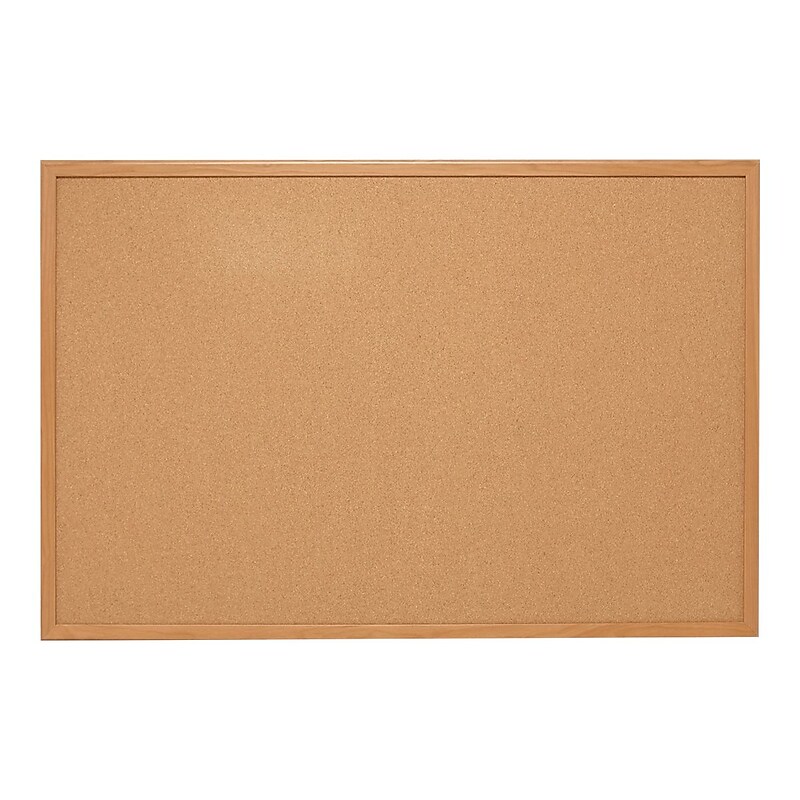 Staples Cork Bulletin Board, Oak Frame, 5'W x 3'H (28318-CC) image 1