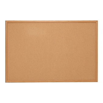 Staples Standard Durable Cork Bulletin Board, Oak Frame, 5'W x 3'H (28318-CC)