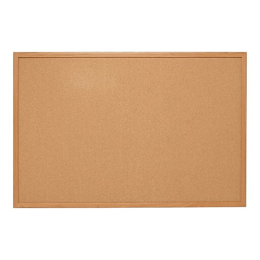 Staples Standard Durable Cork Bulletin Board, Oak Frame, 3'W x 2'H