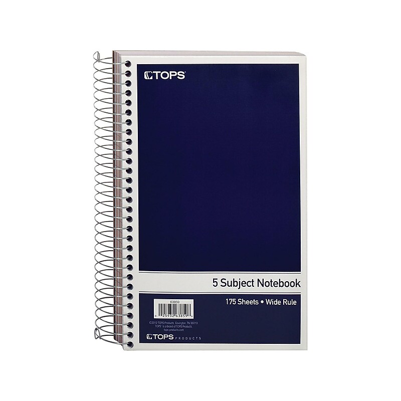 Oxford 5-Subject Subject Notebooks, 6" x 9.5", Wide Ruled, 175 Sheets, Blue (63859) image 1