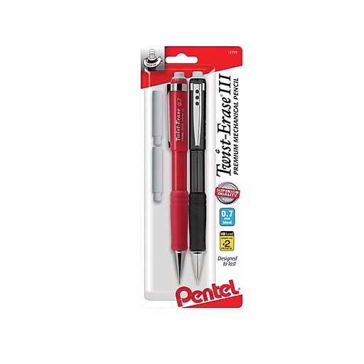 Pentel® Twist-Erase® III Mechanical Pencils, 0.7mm, Assorted Barrel Colors, Pack Of 2 Pencils